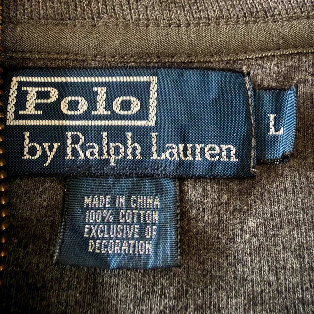 Polo Ralph Lauren Quarter Zip Pullover Sweater Size Large Gray Green Pony